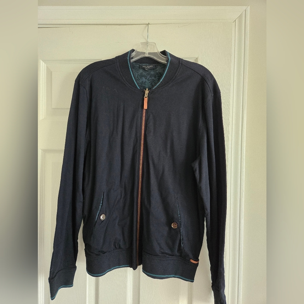 Ted Baker Dark Blue Jacket with Leather Zip Pull